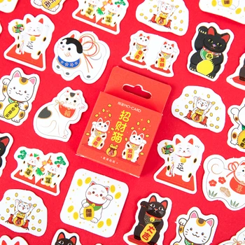 

45Pcs/Pack Lovely Chinese Style Cat Sticky Stickers Decoracion Boxed Scrapbooking DIY Office Stationery School Supplies