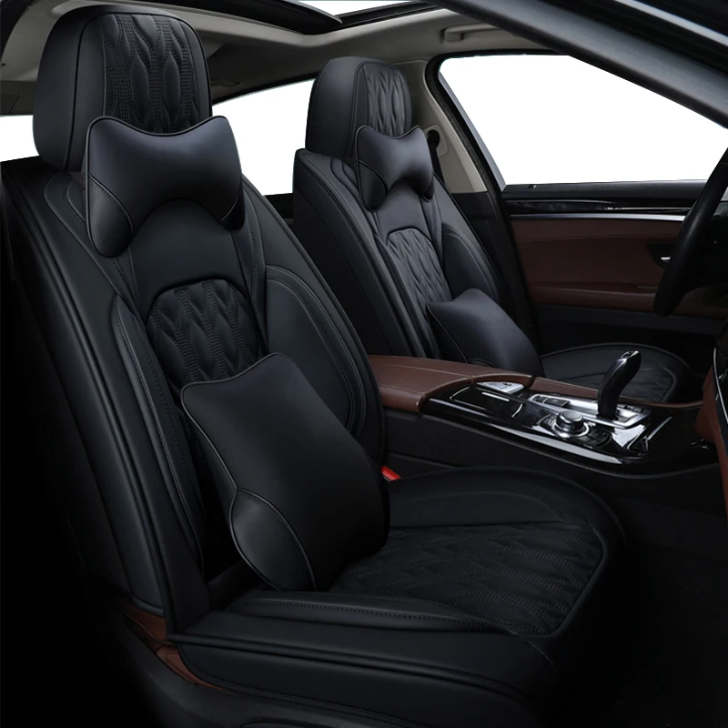 

High quality Black Leather Car seat covers For lada vesta sw cross granta priora kalina accessories