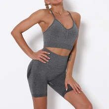 

2Pcs Women Athletic Yoga Set Sport Suit Sexy Bra Seamless Push Up Shorts Workout Running Clothing Gym Wear Gym Set