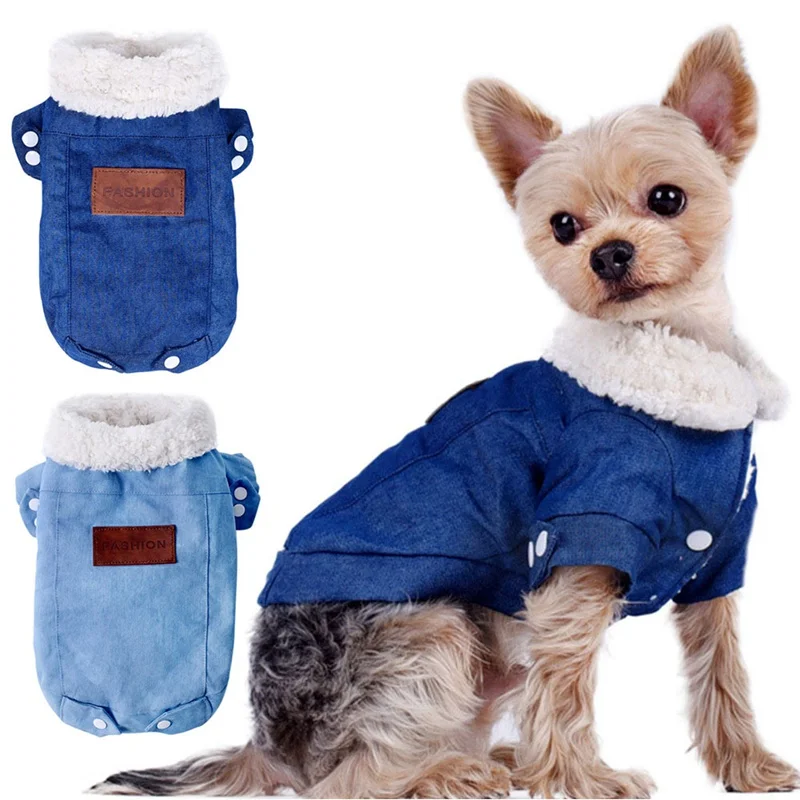 Зимняя Модная Повседневная джинсовая куртка для собак ковбойская одежда для щенков Повседневная стильная одежда для щенков одежда 5 размеров