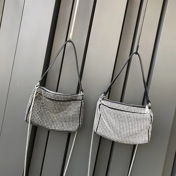 

2020 New Fashion Flashing Diamond Bags with Diamond Rhinestone Bags Simple and Practical One-shoulder Portable Small Square Bags
