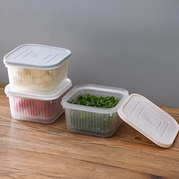 

5Pcs Fresh Box Refrigerator Fruit and Vegetable Storage Box Kitchen Drain Lid Storage Box
