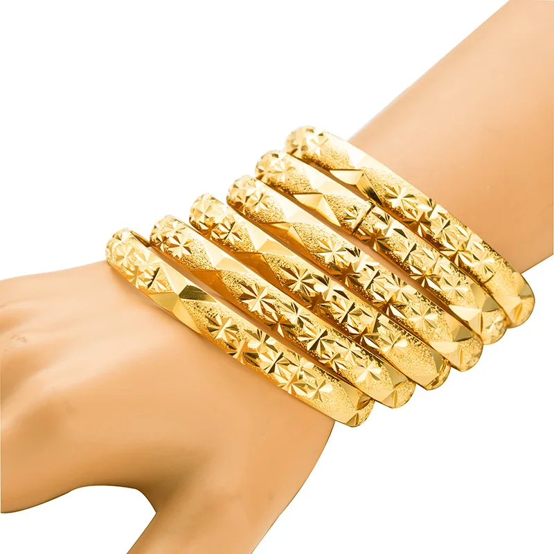 Bangle Bracelet 8MM 6Pcs/Lot Dubai Gold Bangles for Women Men 24k Color Ethiopian Bracelets African Jewelry Saudi Arabia Wedding Bride Gift