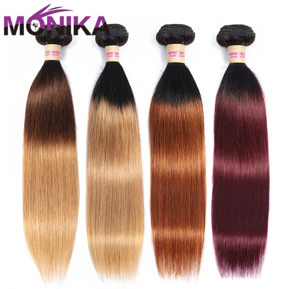 

Monika Ombre Weave Hair Bundles Brazilian Straight Human Hair Bundles Pre-Colored Hair T1B/4/27 T1B/27 T1B/30 T1B/99J Non-Remy