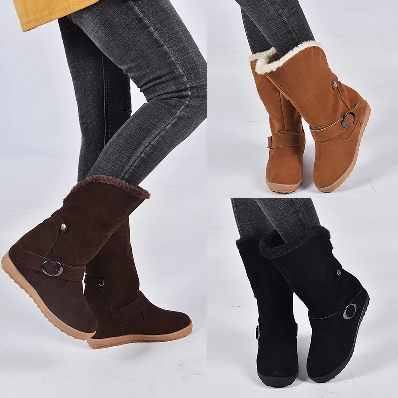 

Cheap Women riding ankle boots winter warm plush fashion black Nude shoes Casual Handmade boots Increase within 7cm