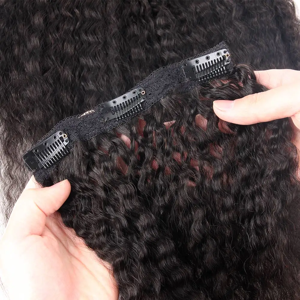 

SalonChat Brazilian Remy Kinky Straight Hair Clip In Human Hair Extensions Natural Color 8 Pieces/Set for one Head 120G Clip Ins
