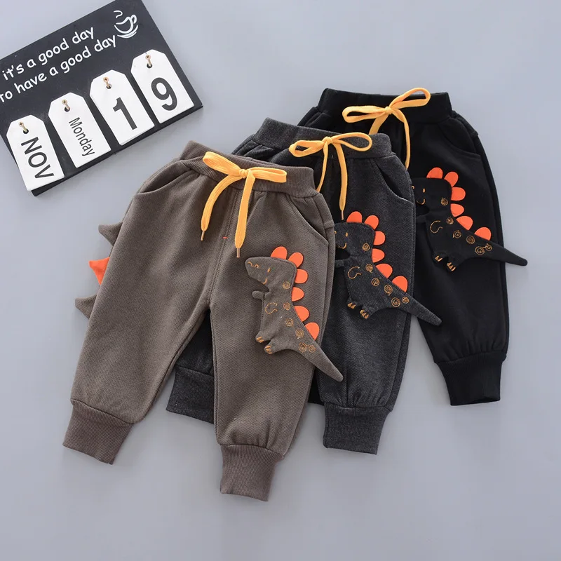 

New Autumn & Winter Warm Boys Harem Pants For 0-4Y Baby Kids Elastic Waist Velvet Cartoon Dinosaur Children Fashion Trousers