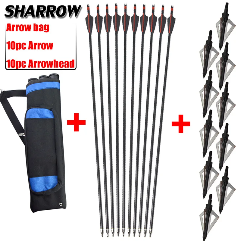 Archery 10pc Fiberglass Arrow With Broadhead Arrow And Arrow Quiver Bag