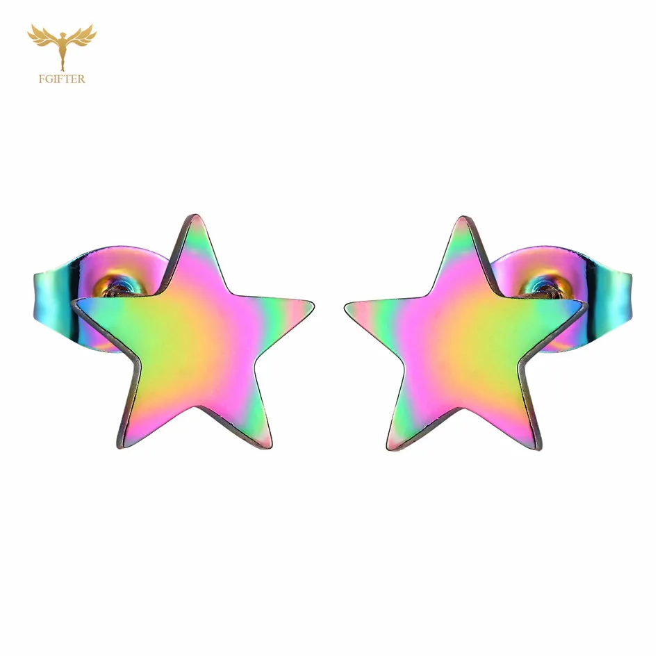 12 Pairs Pack Rainbow Colorful Star Earrings Wholesale Stainless Steel Jewelry Minimalist Geometric Ear Piercing Studs Accessory 5