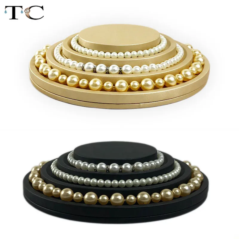 

New Quality Jewelry Counter Showcase Gold Black PU Pearl Necklace Bracelet Display Holder Joyeros Organizador De Joyas