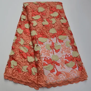 

Red African Water Soluble Cord Laces High Quailty Nigerian Cuipure Cord Lace Fabric With Stones For Party Dress RC5-4