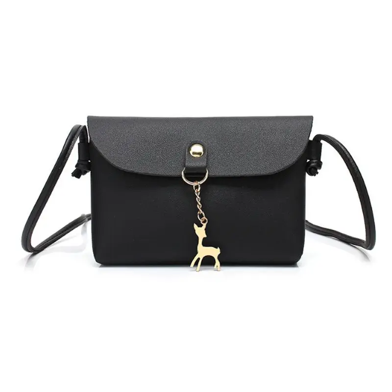 

Women's Vintage Small Deer Pendant PU Leather Crossbody Shoulder Bag Trendy Gifts(Black)