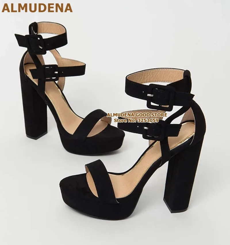 彩虹条粗跟水台双带扣凉鞋 (7)