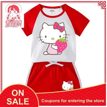 

Hellokitty Baby Short-sleeved Shorts Children's Suit Kids Summer Clothes Boy Girls T-shirt Hot Pants Casual Sportswear Discount