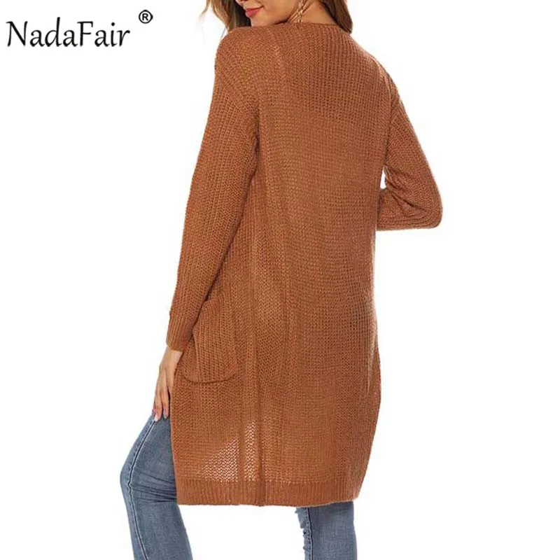Nadafair, свитер, кардиган, женский, Осень-зима, карманы, Одноцветный, размера плюс, Повседневный, вязаный, длинный кардиган, пальто