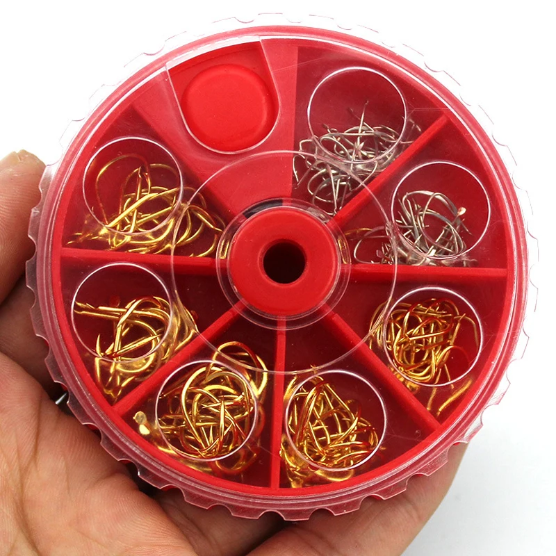 

121pcs/Box High Carbon Steel Gold Siliver Carp Fishing Bait Fishhooks #4 #5 #6 #8 #9 Sharpened Ultrapoint Worm Fishing Hook Set