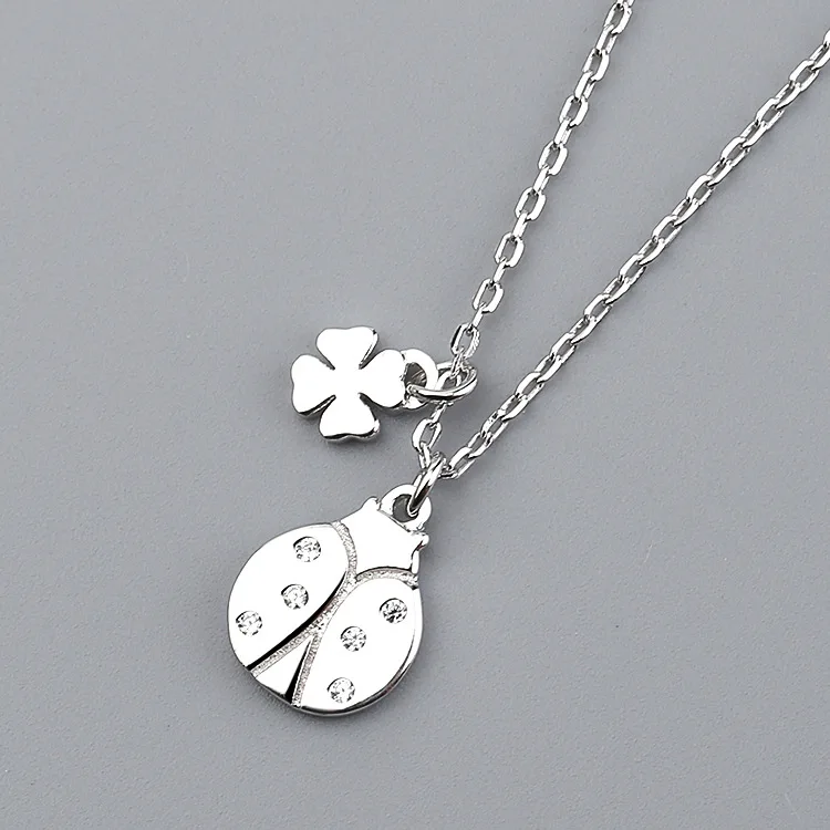 

CMajor Sterling Silver Jewelry Korean Fashion Simple Temperament Delicate Creative Sweet Beetle Clover Chain Necklace for Women