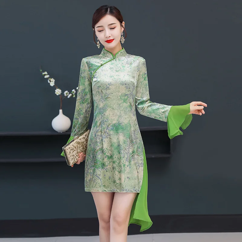 

Chinese-style Retro New Modified Version Velvet Cheongsam nian qing kuan GIRL'S Elegant Elegant Dress WOMEN'S Dress