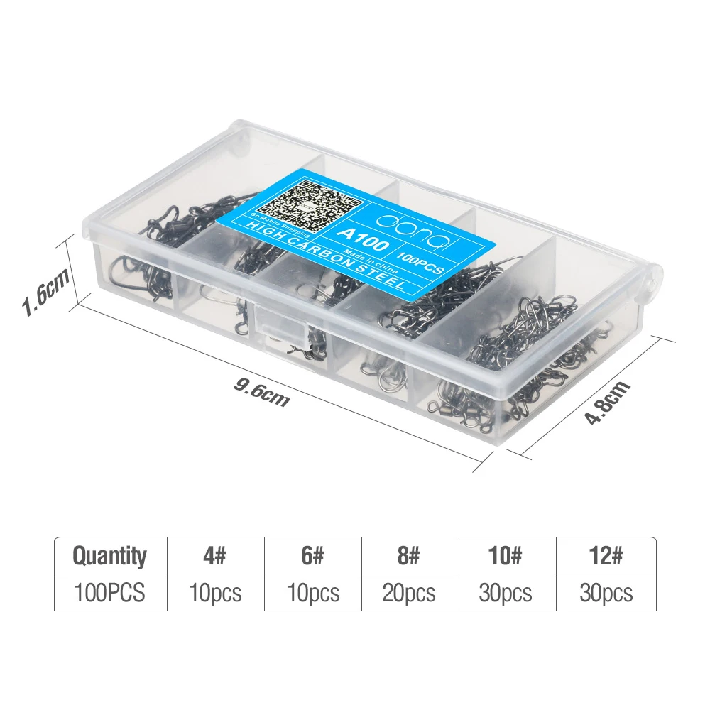 DONQL 100pcs/ Set Fishing Connector Swivels Interlock Pin Snap 4#-12# Rolling Swivel For Fishhook Lure Fishing Accessories