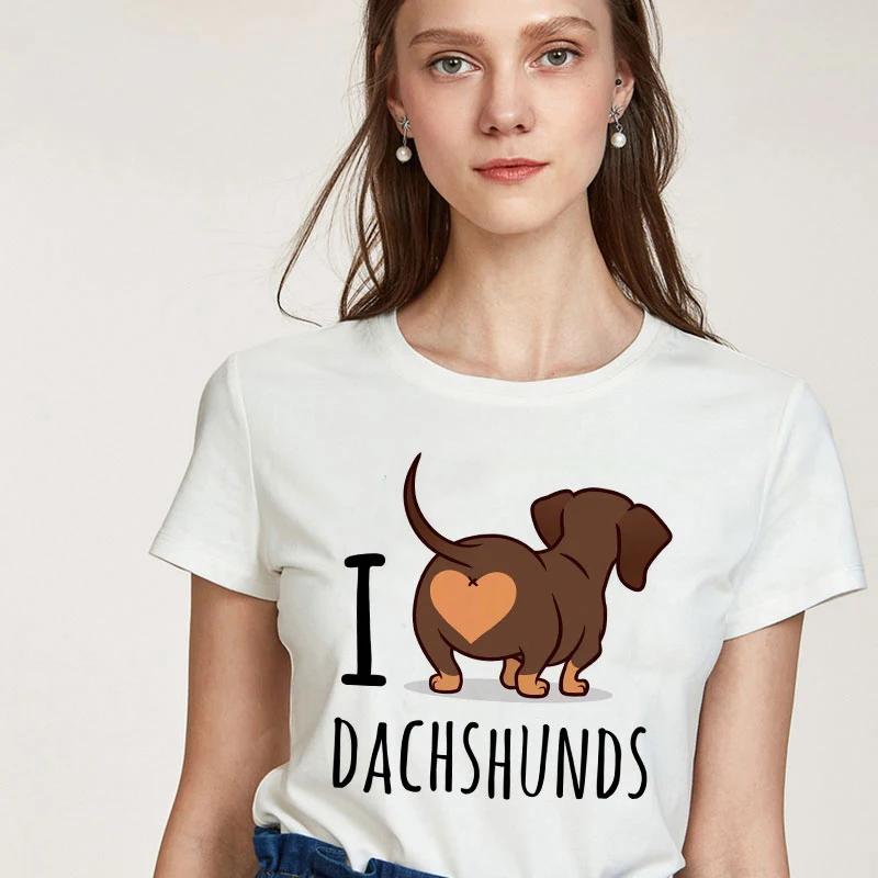 

I love dachshund alphabet T-shirt Moda Mujer female T-shirt Harajuku graphic T-shirt Kawaii Ropa Mujer fashionable Tshirt female