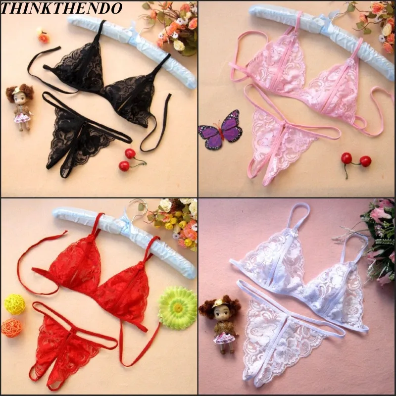 Womens Erotic Lingerie Lace Babydoll 2 Piece Bras Set With Bow Open Cup Crotchless Thong G-String Underwear Costume Nightwear