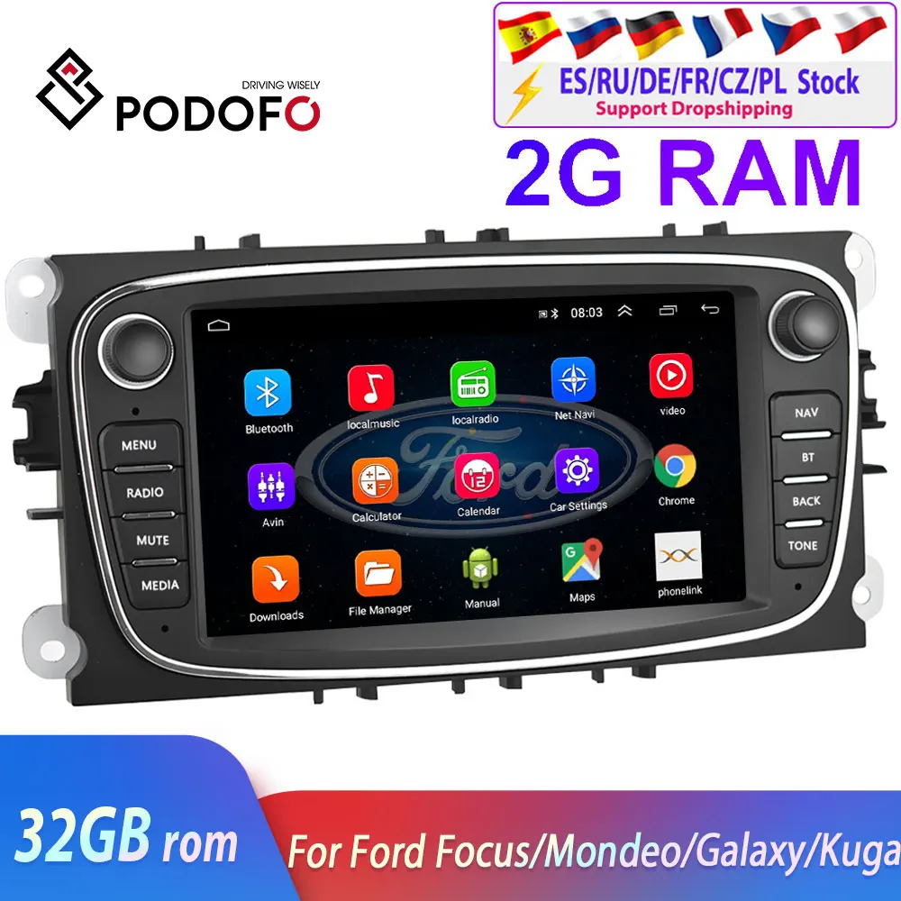 Podofo 2 din Android 8 1 для Ford Focus EXI MT 3 Mk2 Mk3 S Max Mondeo 9 Galaxy C 2004 2011 радио Автомобильный GPS