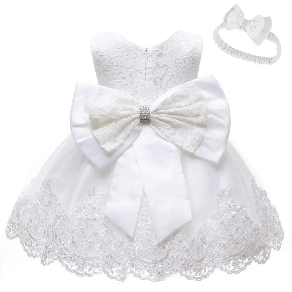Кружевное платье для малышей розовое платье для крещения с большим бантом для девочек 1 год, платье для дня рождения, свадьбы, коллекция года, летнее платье для маленьких девочек, A2