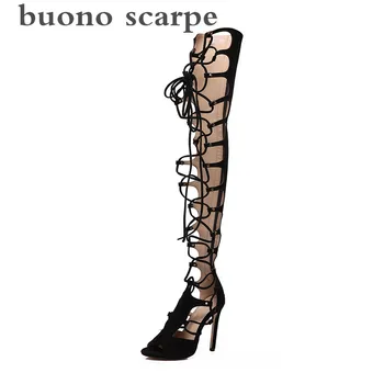 

Sexy nightclub hollow straps high heel knees women's Roman long sandals