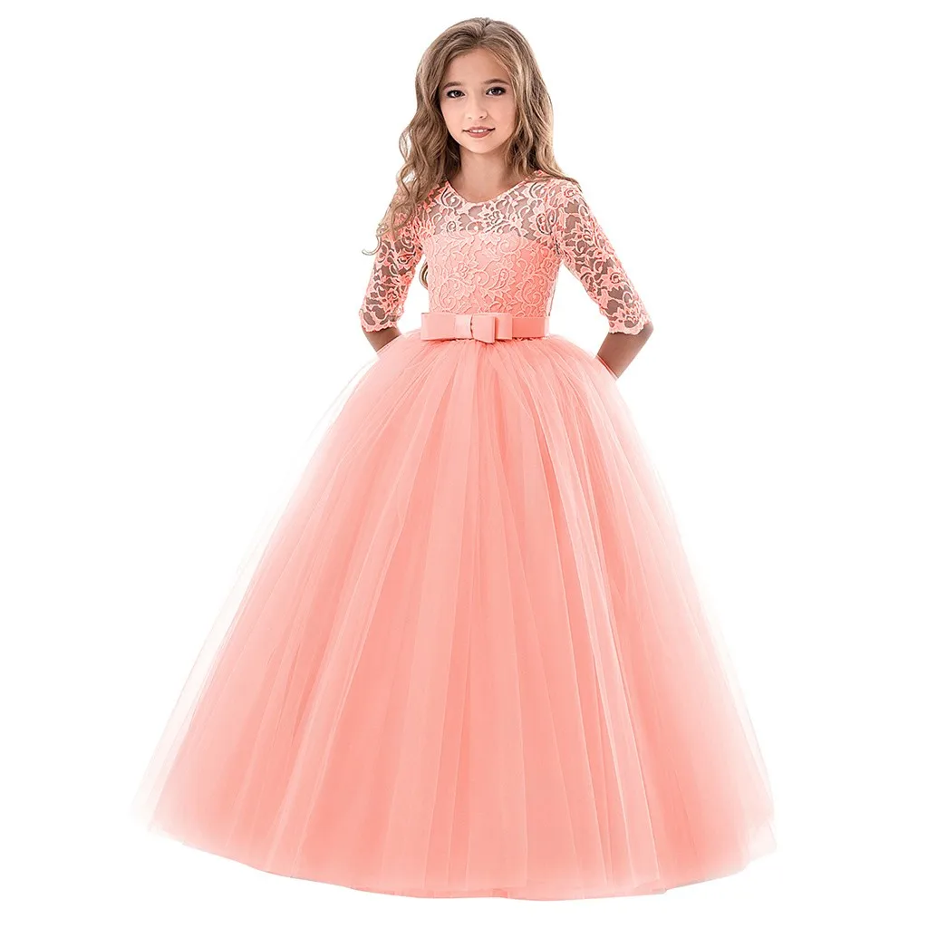 Кружевные вечерние платья для девочек с короткими рукавами и цветочным принтом; торжественное платье принцессы из тюля; детское платье для выступлений; vestido infantil