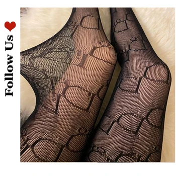 

Women Black Printed Letter Tights Transparent Pantyhose Party Club Anti-hook Silk Stockings Spring Autumn Sheer Pantyhose