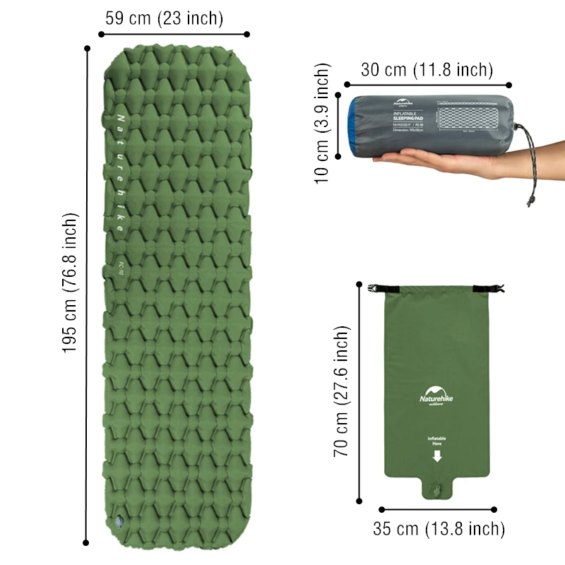 Naturehike Inflatable Mattress Ultralight Waterproof Compact Air Mat Single Sleeping Pad Travel Folding Bed Camping Mat