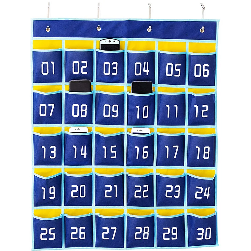 30 Pockets with Digital ANIZER Numbered Cell Phones and Calculator Holder Classroom Pocket Chart Wall Door Hanging Organizer for Sundries 