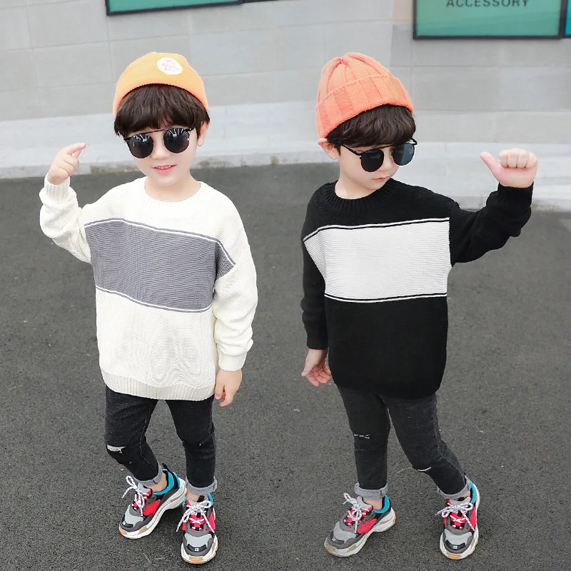 

2019 Autumn New Style Korean-style Simple Fashion Men Children Long Sleeve Crew Neck Mixed Colors CHILDREN'S Sweater