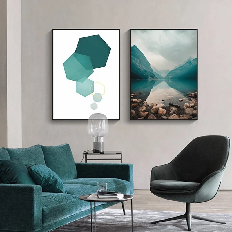 Abstract Landscape Geometry Canvas Paintings Modern Nordic Style Scandinavian Wall Art Poster Picture for Living Room Home Decor