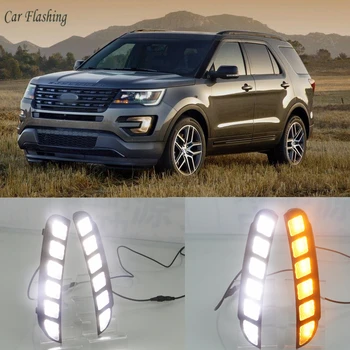 

Car Flashing 1set For Ford Explorer 2016 2018 LED DRL Daytime Running Light Daylight yellow turn Signal lamp car Styling light
