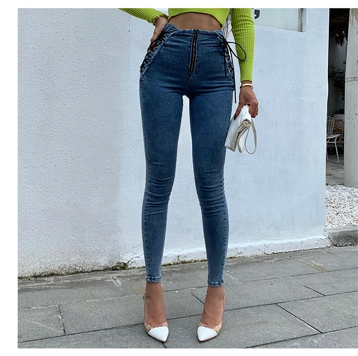 OKUOHAO/обтягивающие женские джинсы с высокой талией в европейском и американском стиле, осенние и зимние узкие штаны