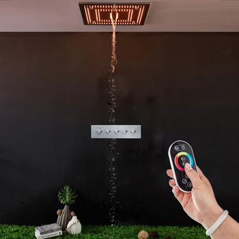 

LED Shower Set Mist Spray 60*60cm Embedded Ceiling Rainfall Waterfall Showerhead Mixer Faucet Bathroom Rain Top Curtain Overhead
