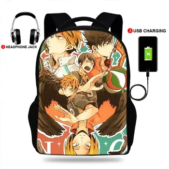 

17inchHaikyuu Hinata attacks Anime Print USB charge backpack Kids School Bag For teenager Boys&Girls Travel Backpack Mochlia