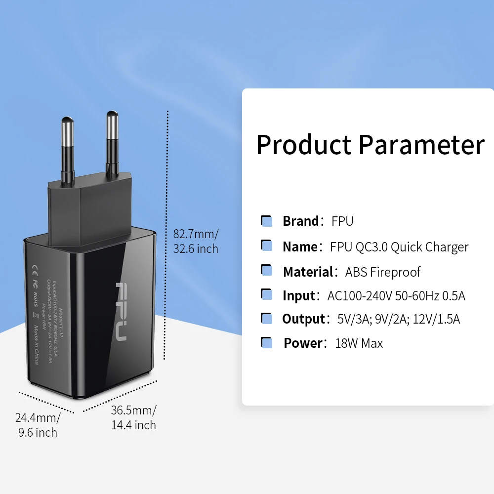FPU Быстрая зарядка 3,0 ЕС быстрое зарядное устройство для iPhone X 8 iPad QC3.0 QC USB зарядное устройство адаптер для Xiaomi Mi samsung зарядное устройство для мобильных телефонов
