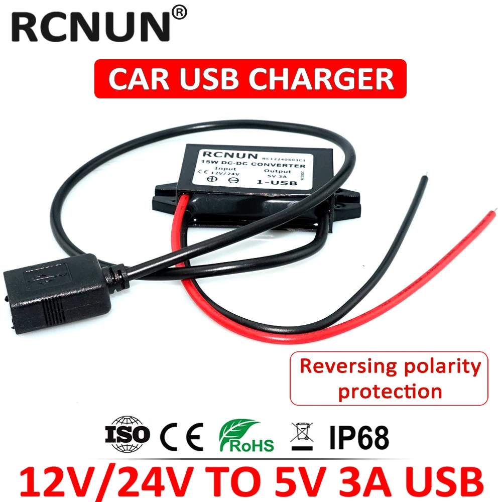 RCNUN 8-32V 12V 24V to 5V 3A CAR Charger DC DC Step Down Converter