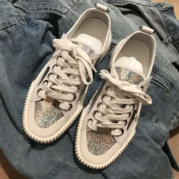 

Spring Casual White Shoes Women Platform Sneakers Glitter Ladies Chunky footware Sequins Female Silver zapatos de mujer Bling