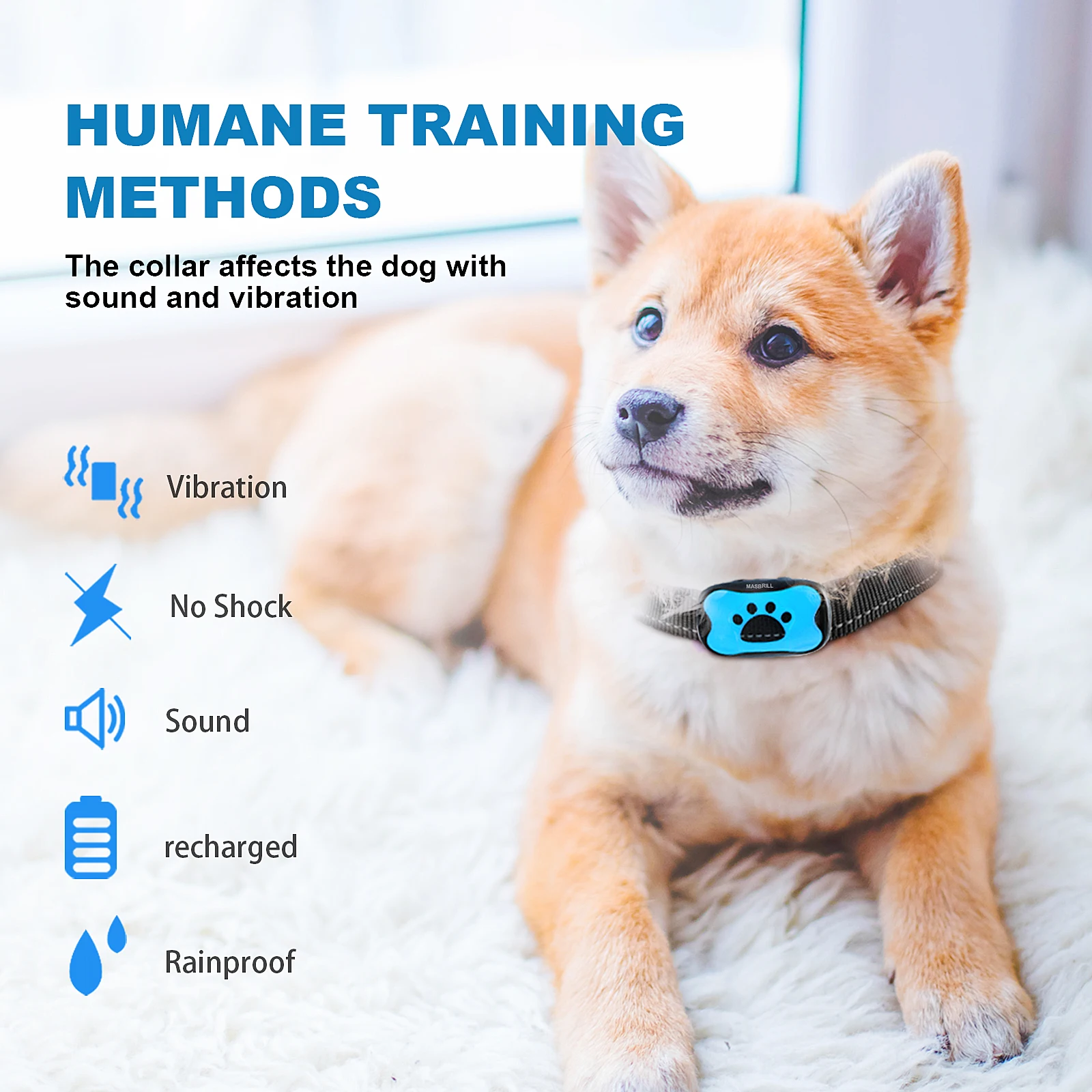 Dog Training Collar Dog Bark Deterrent MASBRILL Dog Anti Barking Device Electric Ultrasonic Dogs Training Collar Dog Stop Barking Vibration Anti Bark Collar Large