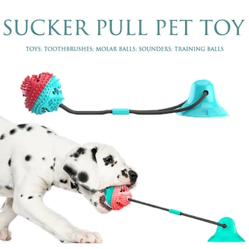 

Pet Molar Bite Dog Toy Rubber Chew Interactive Suction Cup Push TPR Ball Cleaning Anti-bite ball Multi-Function (A B )