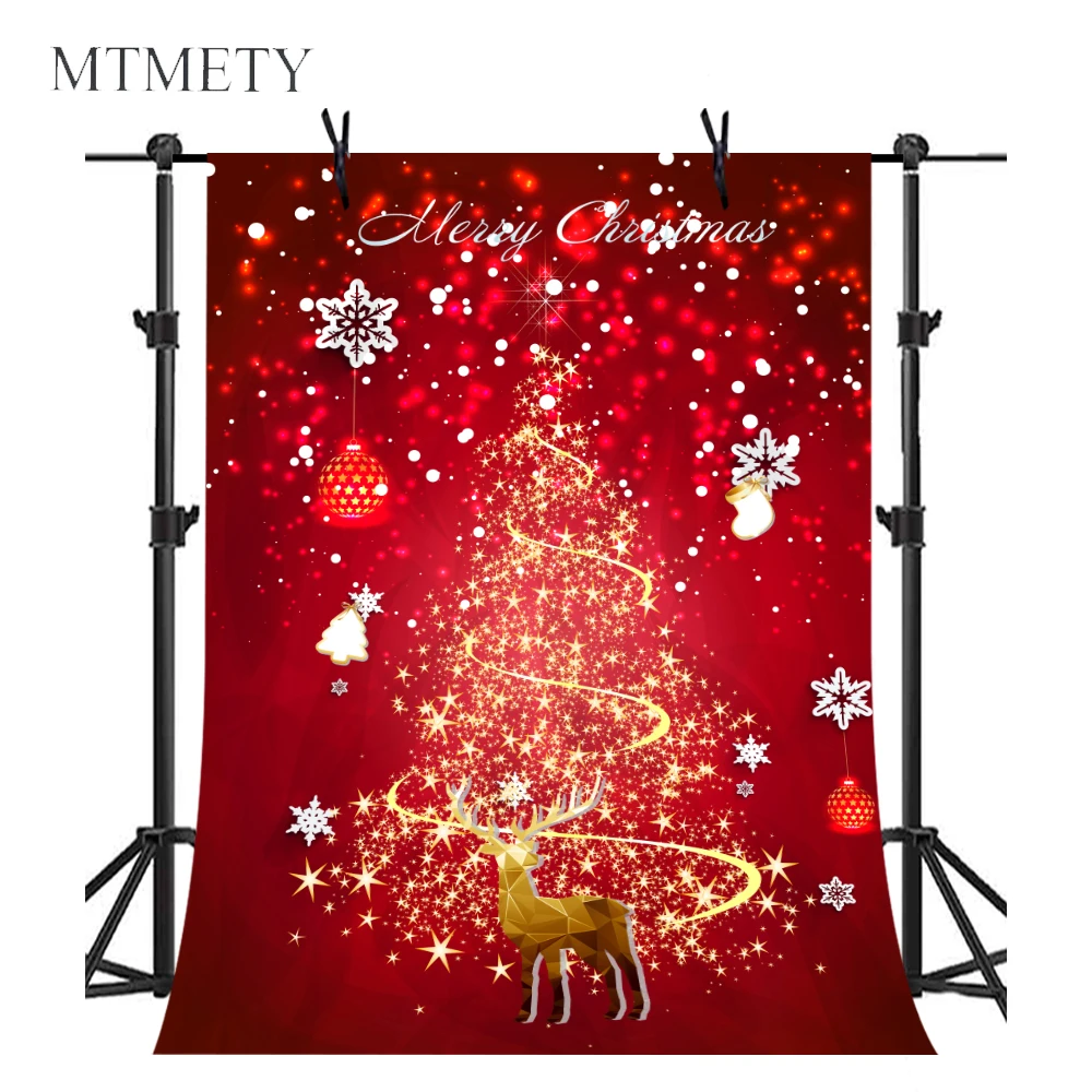 

MTMETY Red Christmas Background Snowflakes Bokeh Star Elk Background for Photo Booth Party Decoration photography Props Vinyl
