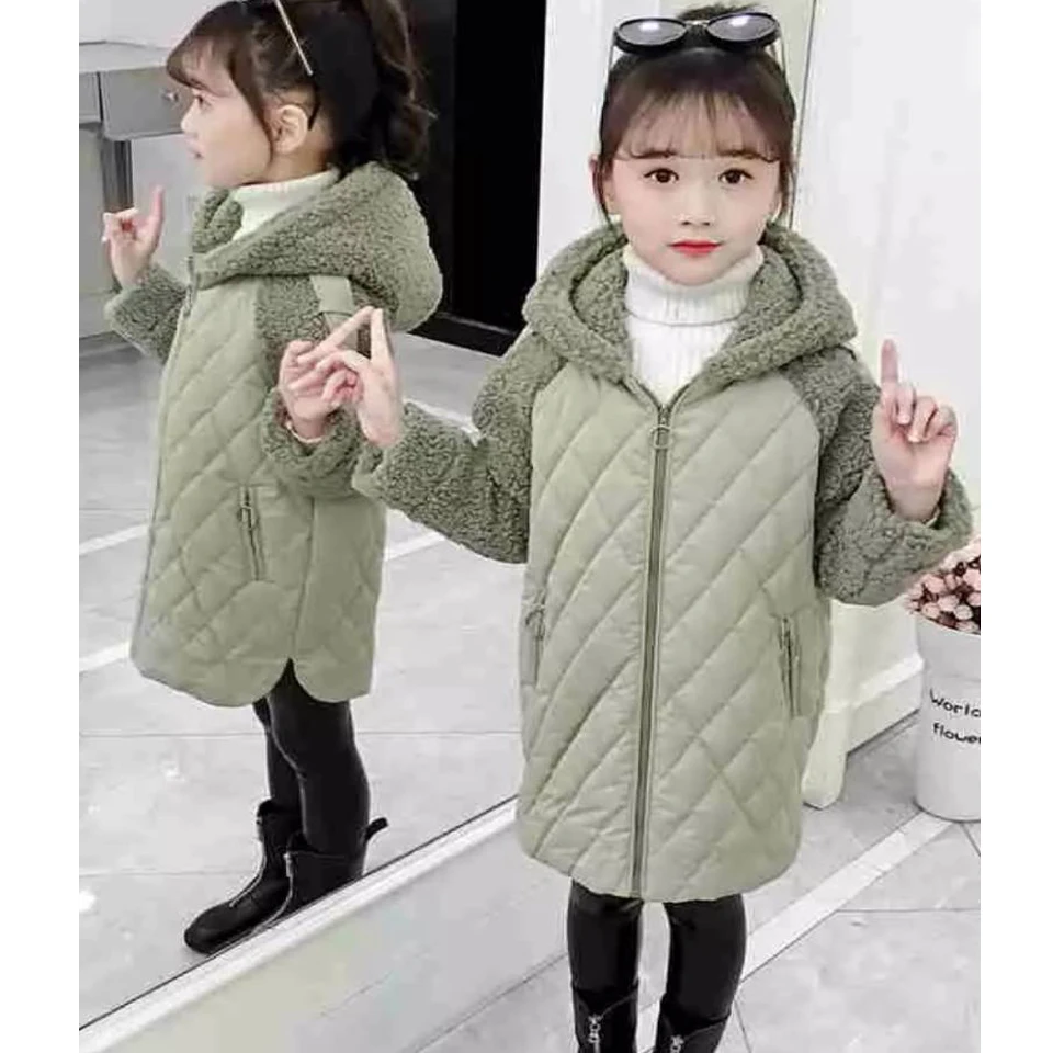 

Winter 2019 Long Style Girls Fashion Hooded Solid Color Cotton-padded Clothes Kids Warm Soft Casual Autumn Winter Thick Coats