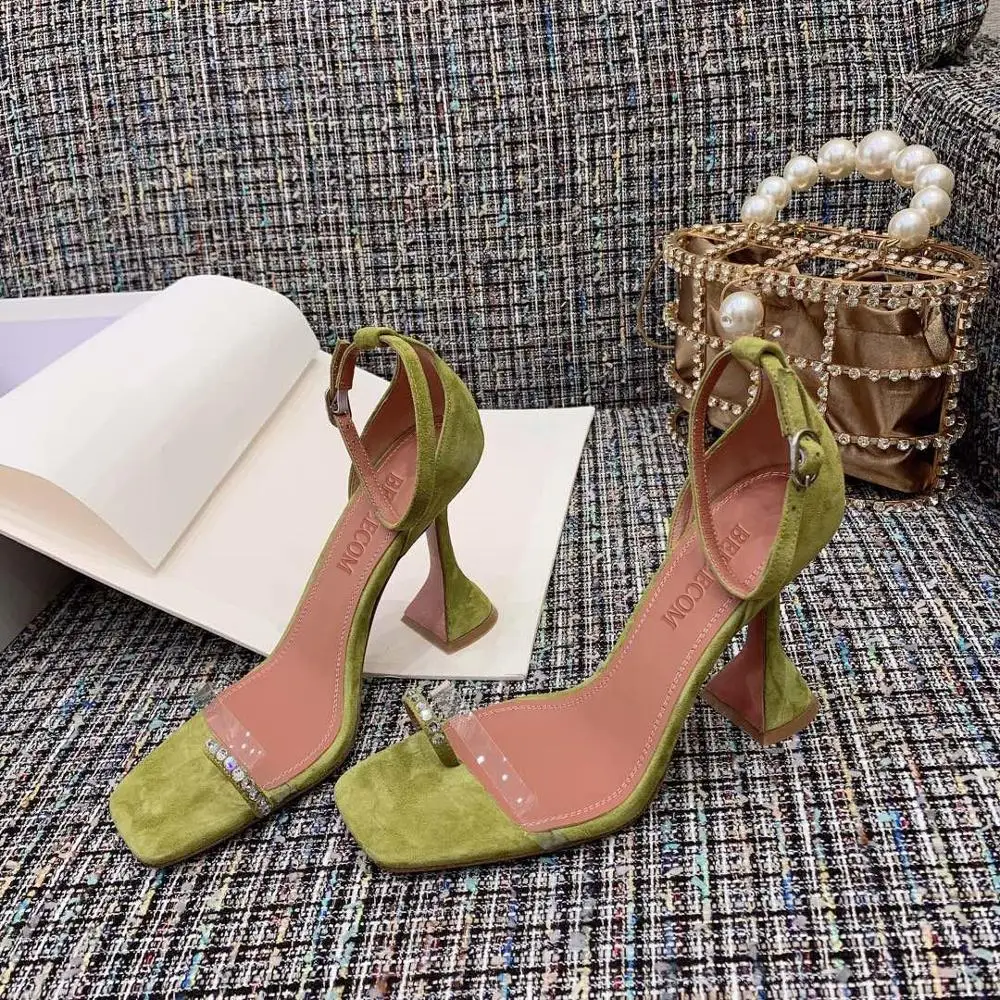 

BELLECOM 2019 summer yangjing set toe rhinestone women's sandals high heel horseshoe with simple leather shoes