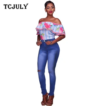 

TCJULY Vintage Bleached Washed Blue Jeans Skinny Push Up Stretch Denim Pants With Holes Streetwear Casual Ripped Jeans For Women