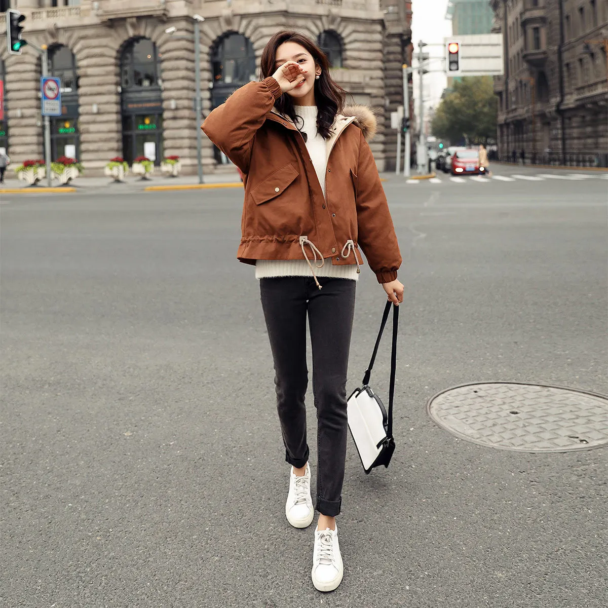 

Convention Hooded Zipper Commuting Solid Color Cotton-padded Clothes/Cotton Coat 2019 Winter Long Sleeve Thick Qhzl1769