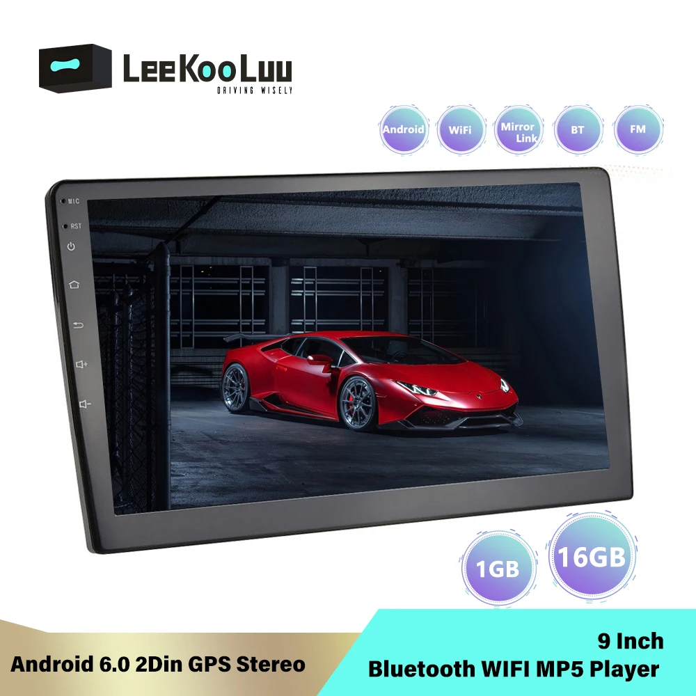Автомагнитола LeeKooLuu 2DIN Android GPS стерео 9 дюймов HD 1080P 2.5D закаленное стекло зеркало