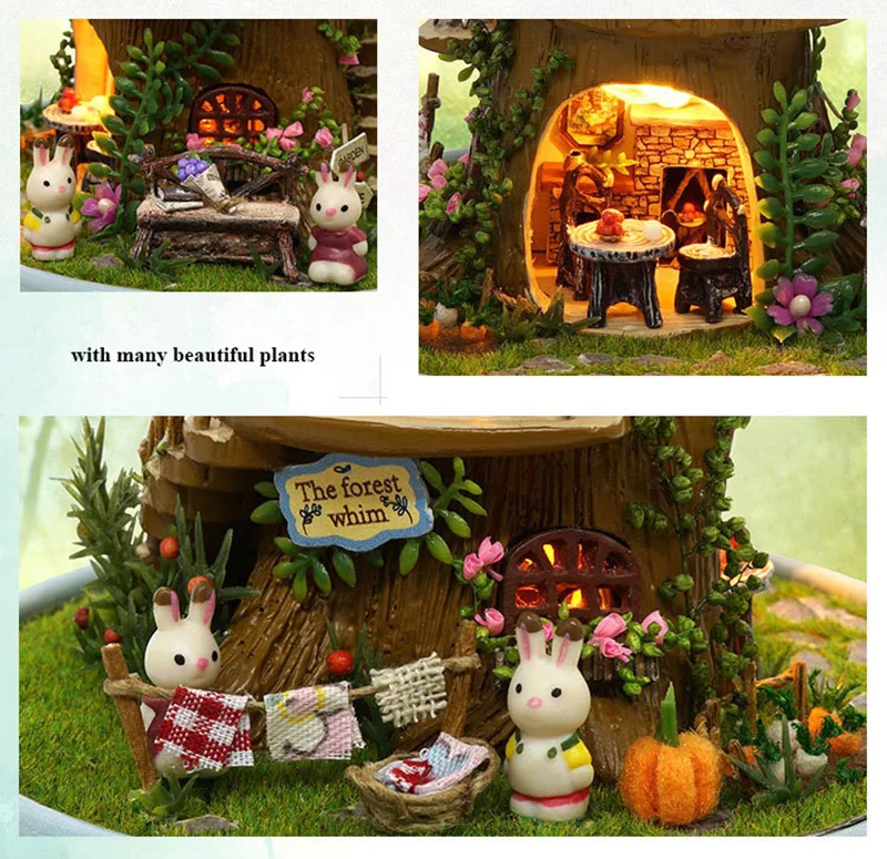 DIY Dollhouse Rotate Music Box Miniature Assemble Kits Doll House With Furnitures Wooden House Toys for Children Birthday Gift (9)